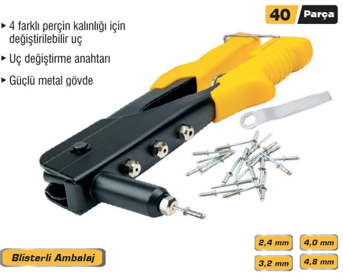 DMAX Profesyonel Perçin Tabancası 40 Parça Set (12/Paket)